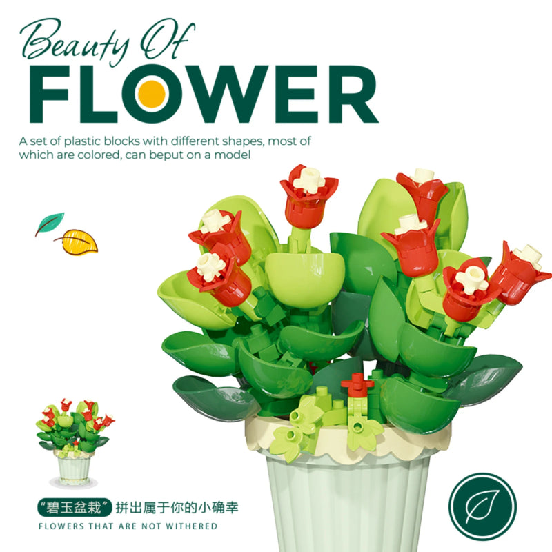 Potted Building Blocks Simulate Succulent Flower Bouquets, Creative Puzzle Block Toys, Eternal Flowers, Home Decoration