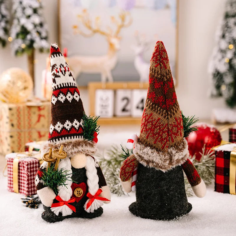 Christmas Creative Plush Gnome Knitted Hat Holds Pine Branch Rudolph Doll Male Female Style New Xmas Faceless Oldman Decorations