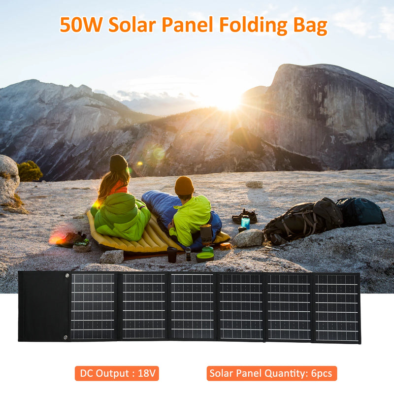 6-Fold 50W Solar Panel Folding Bag Dual USB+DC Output Solar Charger Foldable Solar Charging Device Outdoor Portable Power Supply