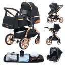 Luxury Baby Stroller 3 in1 Portable Travel Baby Carriage Aluminum Frame Folding Prams High Landscape Car for Newborn Baby BLACK