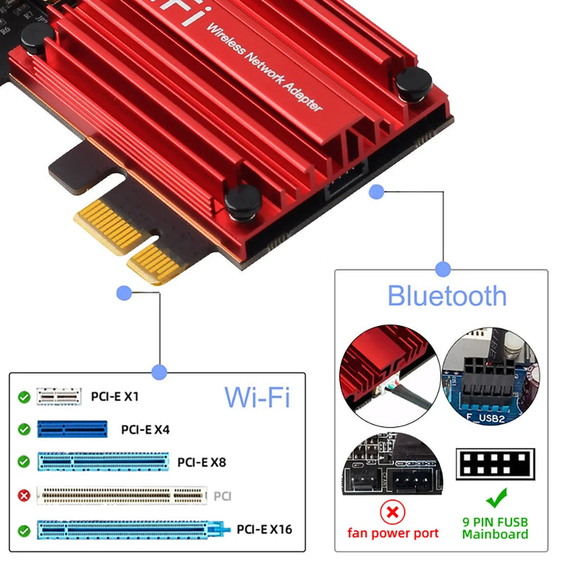 3000Mbps WiFi6E AX210 Bluetooth 5.3 Dual Band 2.4G/5GHz/6GHz WiFi Card 802.11AX/AC PCI Express Wireless Network Card Adapter PC