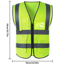 Reflective Safety Vest High Visibility Night Work Security Sleeveless Yellow Vest Construction Workwear Zipper & Pockets Adults