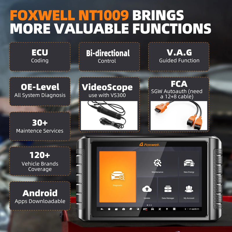 2025 New Foxwell NT1009 OBD2 Auto Scanner ECU Coding All System Diagnose Tool 35 Reset Bidirectional OBD2 Car Diagnostic Tools