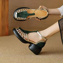 Women's Shoes 2025 New Summer Trend Comfortable Low-heeled Shoes Baotou Casual One-line Buckle Fashion Roman Sandales Femmes