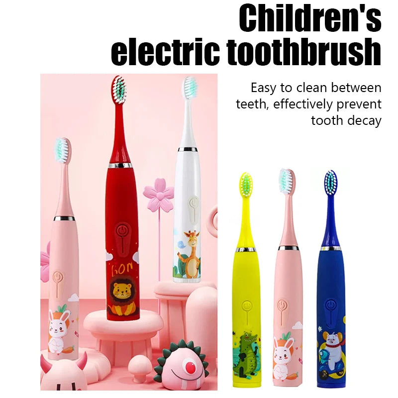 Child Toothbrush Electric Sonic Tooth Brush for Children Teeth Cleaning Whitening with 6 Soft Nozzles Toothbrush for Kids Clean