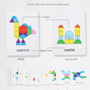 210 Pieces Set Wooden 3D Puzzles Geometric Shape Tangram Jigsaw Montessori Games Kids Educational Toys with 30pcs Cards