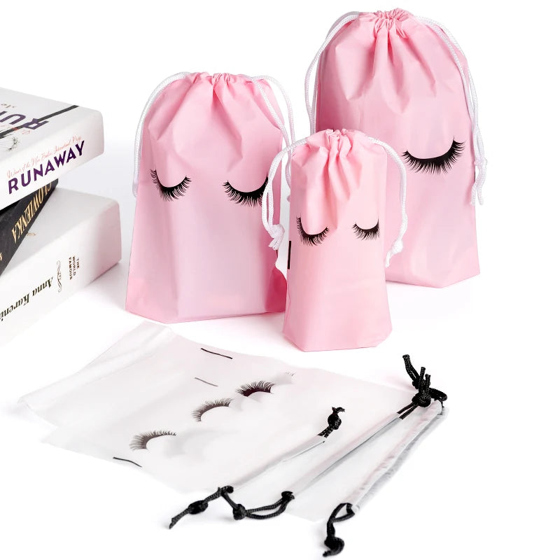 20Pcs Reusable Eyelash Extension Cosmetic Bag Plastic Drawstring Lashes Supplies Lipstick Travel Pouch Beauty Salon Makeup Tools