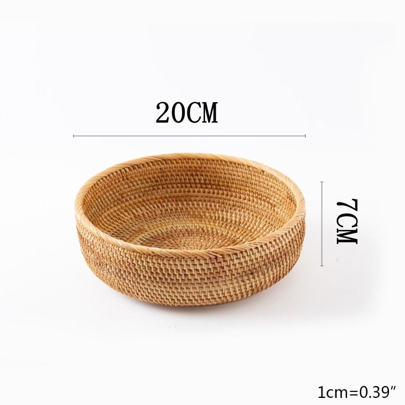 Hand-woven Rattan Wicker Basket Fruit Tea Snack Bread Basket Cosmetic Rectangular Storage Box Household Kitchen Supplies