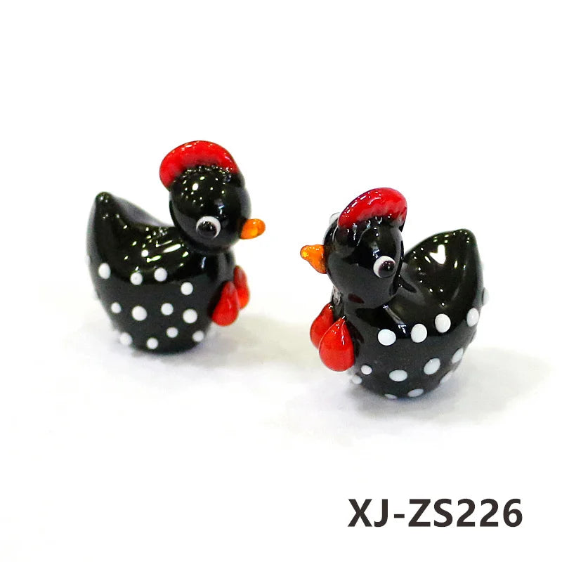2pcs Cute Handmade Glass Chicken Mini Figurines Ornaments Home Living Room Tabletop Fairy Garden Decor Easter Chick Tiny Statues