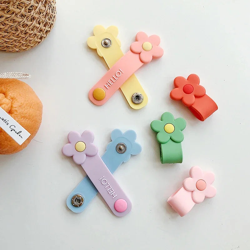 Cute Flowers Shape Cable Organizer Kawaii Buckle Earphone Clips USB Charging Data Line Cable Winder Desk Organizer Home Office