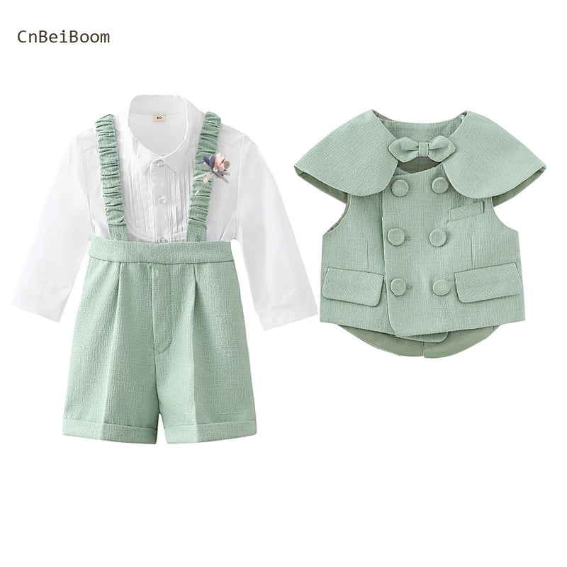 CNBeiBoom 2023 New Kids Boys Girls Suit Gentleman Dress Christmas Outfit Baby Clothing Sets Green White Birthday Party Gift