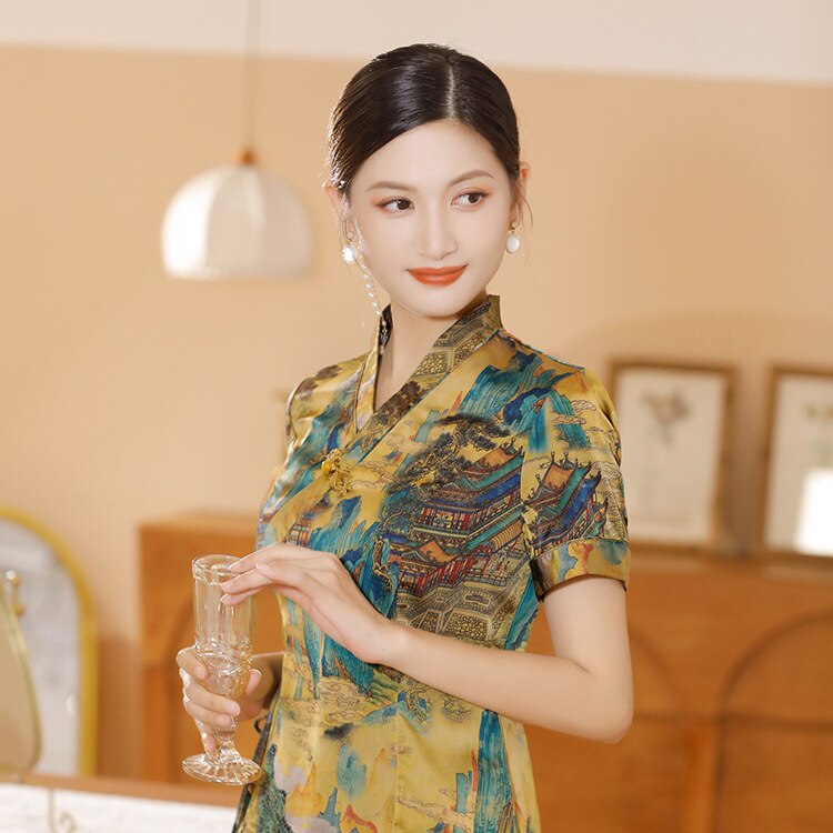 Traditional Chinese Print Flower Women Tang Coat Tops Sexy Slim Shirt Soft Silk Satin Blouse Vintage Classic Clothing Plus Size