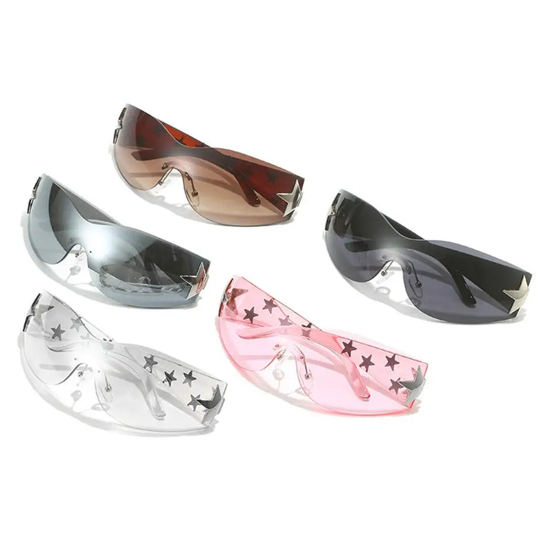 Rimless Y2K Sunglasses for Women and Men Star Wrap Around Sun Glasses Trendy Cool Black Sunglasses Fashion Shades for Outdoor