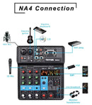 TEYUN 4-Channel Professional Sound Mixer Console Mini Audio Mixer Sound Card Computer Input 48v Power USB Computer Record NA4