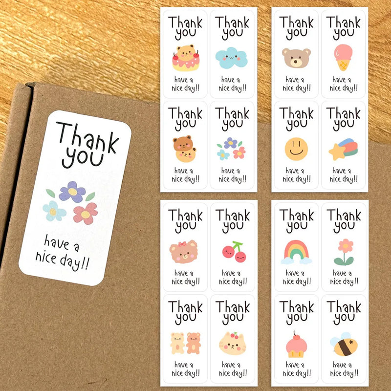 100Pcs Cute Thank You Stickers for Small Business Cake Dessert Packaging Gift Sealing Decor Labels “Thank You Have A Nice Day ”