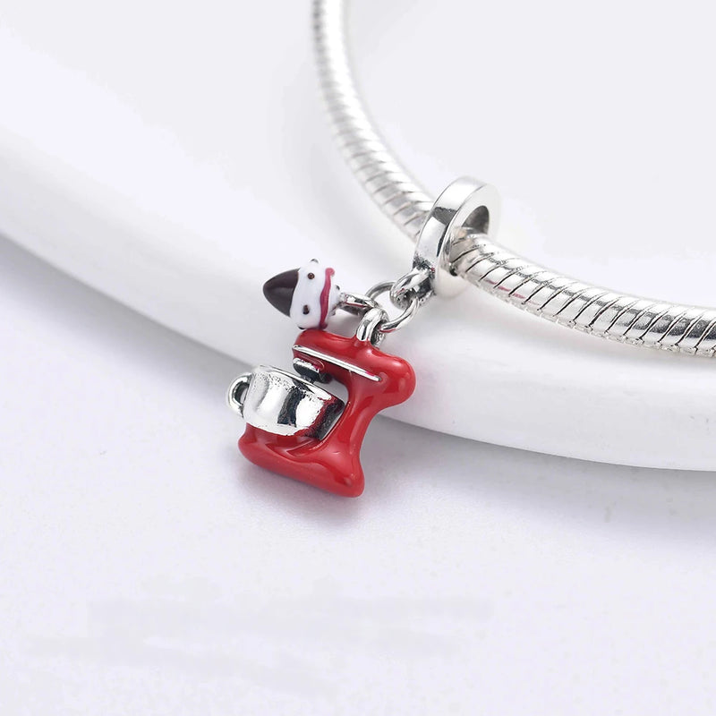 925 Sterling Silver Coffee Red Wine Coffee Glass Maker champagne Charm bead Fit Original Pandora Bracelet DIY Jewelry For Women