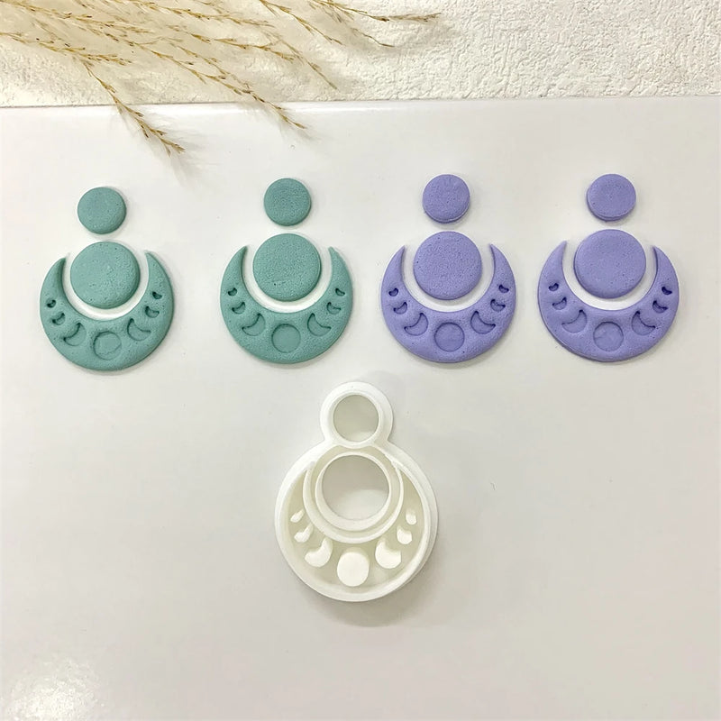 Boho Moon Clay Cutters Circle Moon Shaped Polymer Clay Cutting Molds for Pendant Earrings Jewelry Decoration Making Hand Tools