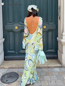 Sexy Backless Printed Dress Women's O-neck Full Sleeve Straight  Long Dresses 2026 Summer Fashion High Street New Lady Outfits