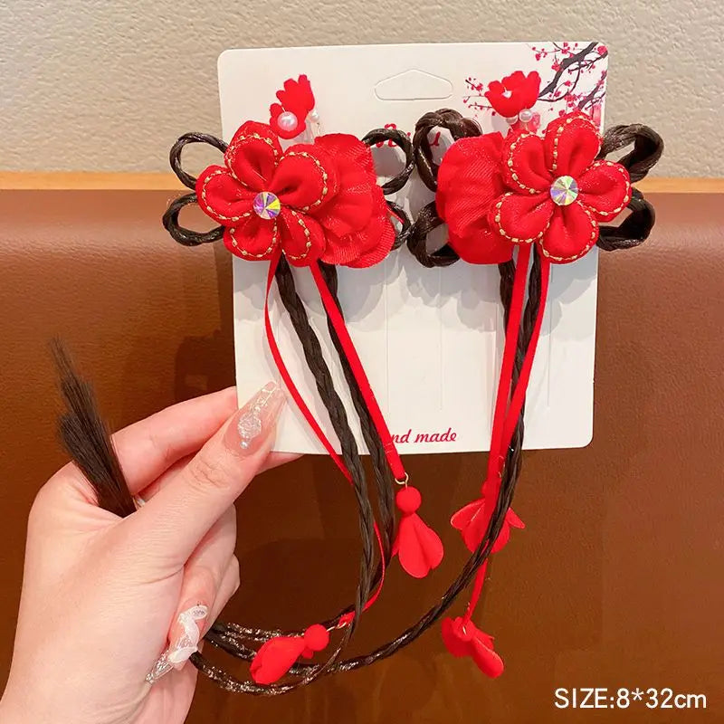 Antique Wig Braid Hair Accessories Little Girl Cute Flower Hair Card Children Hanfu Headdress Chinese Style Girl Hair Clip