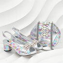 2025 Rhinestone Design INS Hot Sale New Arrivals African Shoes and Bag Set in Silver Color Open Toe Comfortable Women Heels