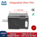 NEMA 17 Geared Stepper Motor 1.4A Planetary Gearbox Ratio 10:1 Integraded Ultra Thin