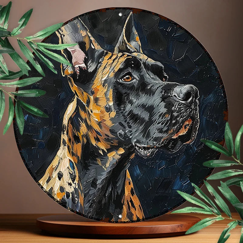 1pc Great Dane Aluminum Sign - UV Resistant & Waterproof 8" Round Wall Art for Dog Lovers - Home Decor Gift