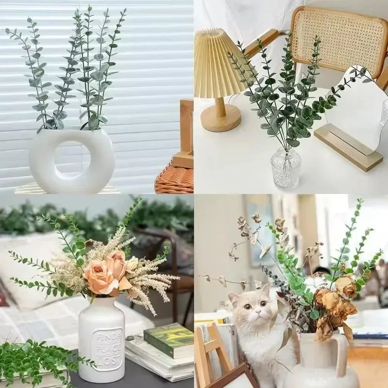 36/10PCS Artificial Eucalyptus Stems Green Leaves Fake Plants Home Flowers Bouquet Wedding Centerpiece Christmas Decoration