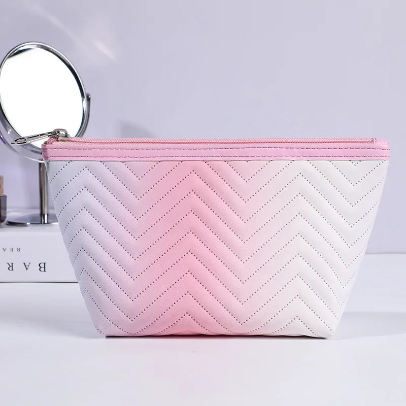 1 Pc Gradient ColorCosmetic Bag for Women Zipper Pu Leather Makeup Bag Pouch Travel Large Female Make Up Pouch Necessaries