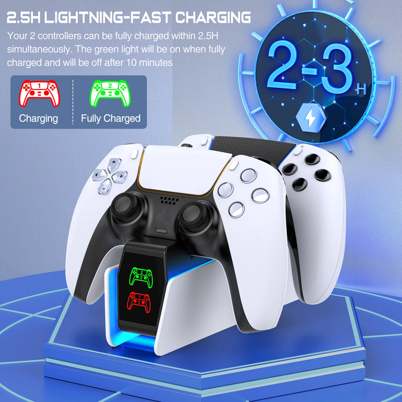 DinoFire Dual Fast Charger for PS5 Wireless Controller Stand for Sony PlayStation 5 Gamepad DualSense controller Charging Base