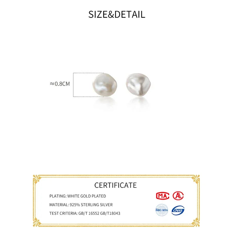 INZATT Real 925 Sterling Silver Irregular Baroque Pearl Stud Earrings For Women Classic Fine Jewelry Minimalist Accessories