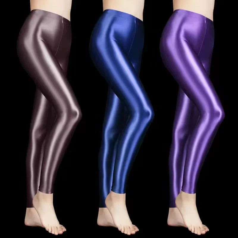 2020 Sexy Satin Glossy Leggings Trousers Glitter Stockings Shiny Japanese Ankle-Length Pants High Waist Tights Women Yoga Pants