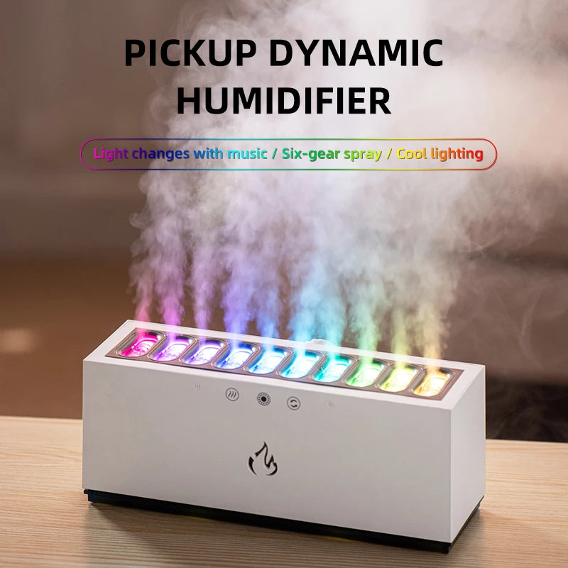 New Desktop Dynamic Music Ultrasound Flame Air Humidifier Home 900ML RGB Led Light Humidifier Diffuser Machine Mist Maker