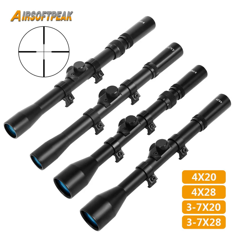 Tactical Riflescope 4x20/4x28/3-7x20/3-7x28 Crosshair Optics Sight Gun Scope Airsoft Hunting Rifle Scope for 11mm Dovetail Rail