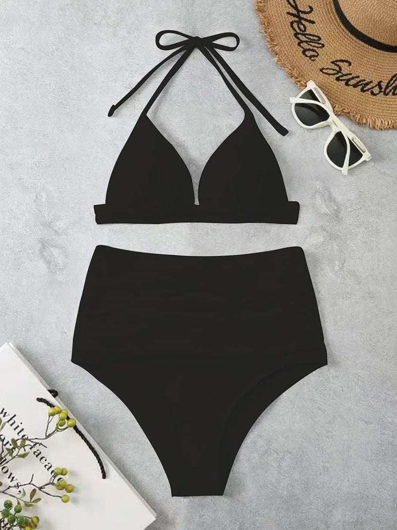 Triangle Bikinis 2024 Women Push Up Swimsuit Solid Sexy High Waist Swimwear Female Swimming Bathing Suit Summer Beachwear