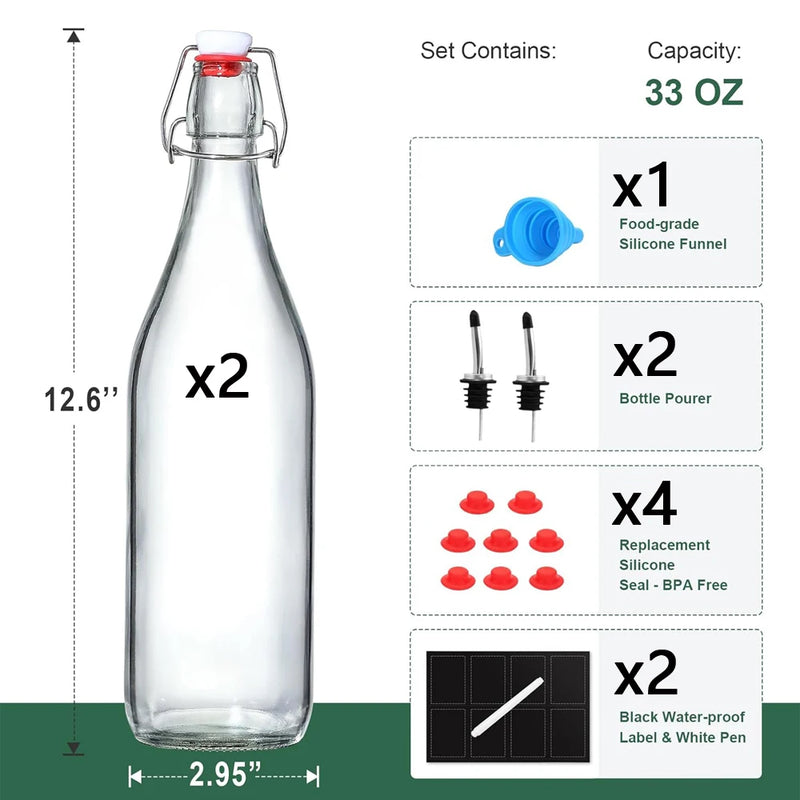 1L Swing Top Glass Bottles Airtight Stopper Lids Flip Top Brewing Bottle for Fermentation, Kombucha, Mead, Vinegar, Beer, Kefir