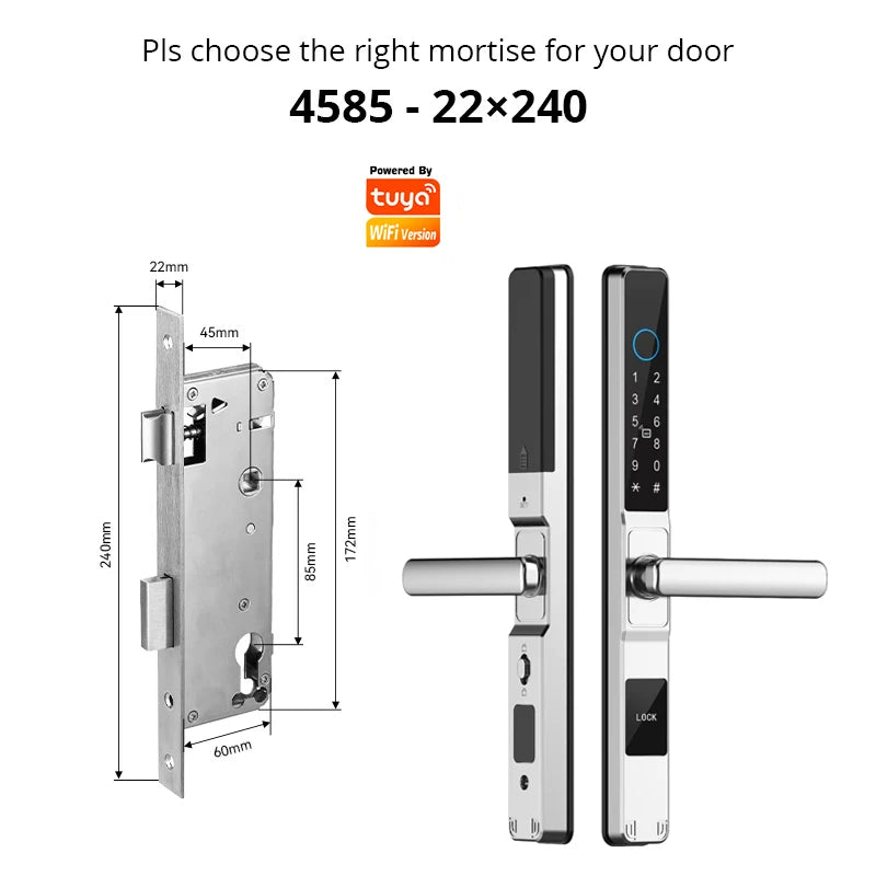 Tuya WiFi Smart Aluminum Door Lock Waterproof Fingerprint APP Password RFID Card Digital Electronic Glass Sliding Door Lock