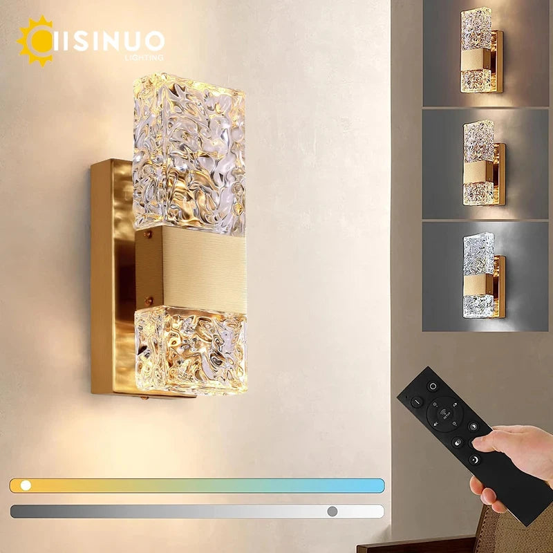Modern Wall Light 3000K 6000K Dimmable LED Crystal Lighting with Remote for Bedroom Living Room Hallway Bathroom Vanity Fictures