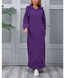 Hoodies Dress For Women Fashion 2025 Hem Lace-up Midi Robe Hooded Long Dress Autumn Winter Warm Casual Loose Sweatshirt Vestidos