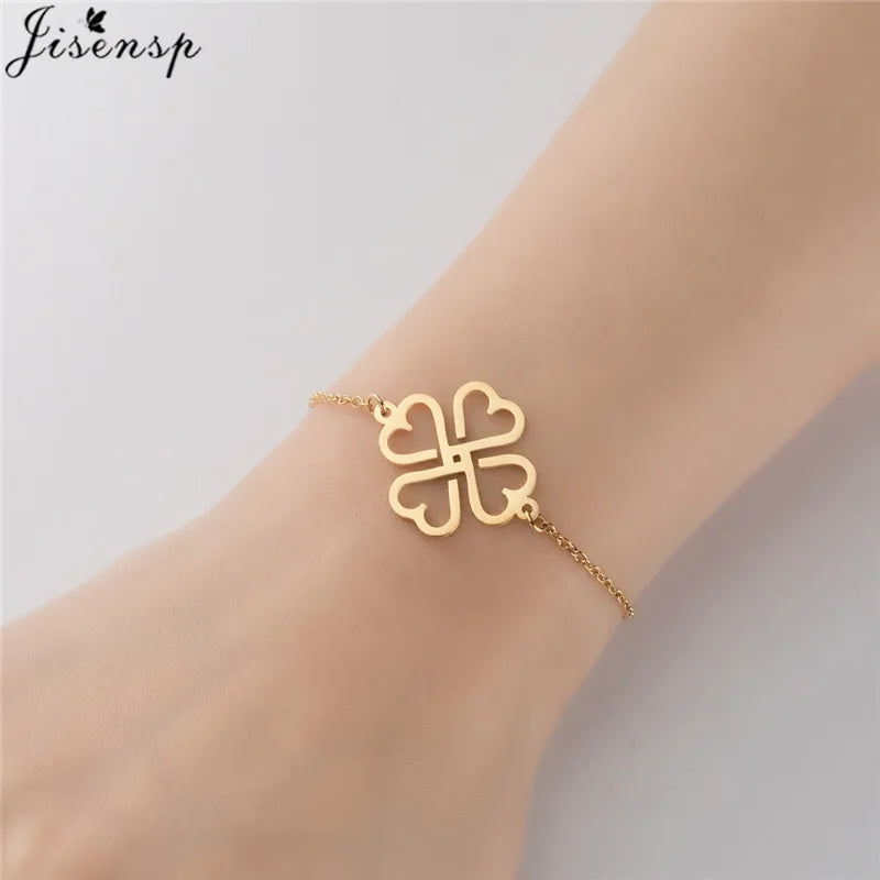 Stainless Steel Plant Charm Bracelet Minimalist Lotus Mandala Leaf Snowflake Bracelets for Women Tree of Life Bangles Jewelry