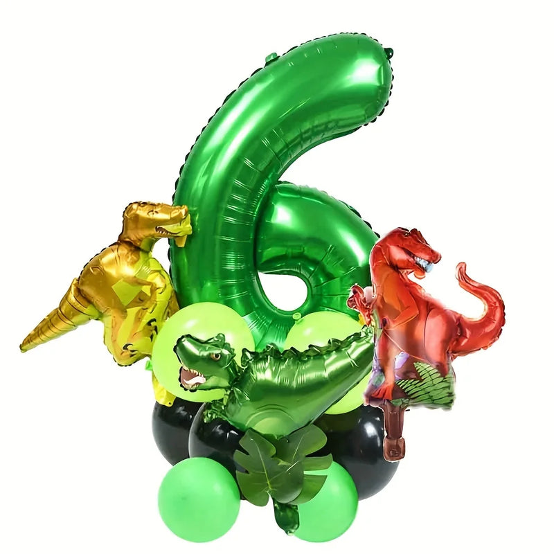 19PCS/PACK 32 inch Green Digital Dinosaur Aluminum Film Balloon Set Forest Theme Party Decoration Balloon