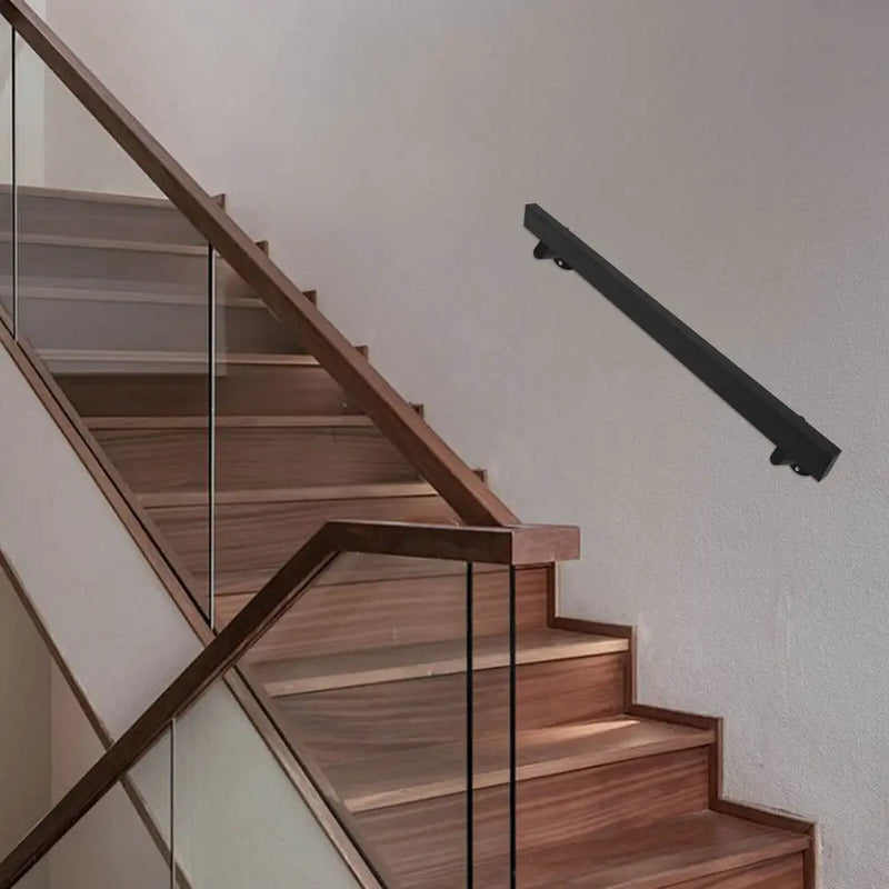 4FT Wall Mount Rectangle Stair Railing Kit Stainless Steel Stair Handrail Black