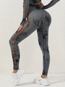 1/3 PCS Women Tie Dye Hollow out Yoga Pant Seamless Sports Gym Workout Leggings, Stretchy High Waist, Women's Activewear