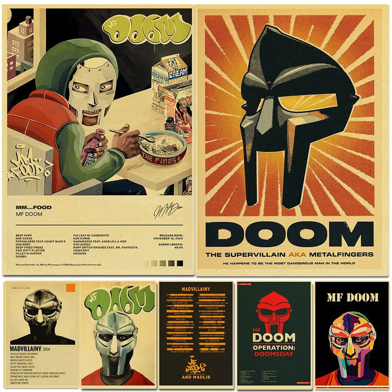MF Doom Madlib Poster Retro Poster Painting Hip Hop Rap Music Album Star Picture Wall Art For Living Room Home Decor