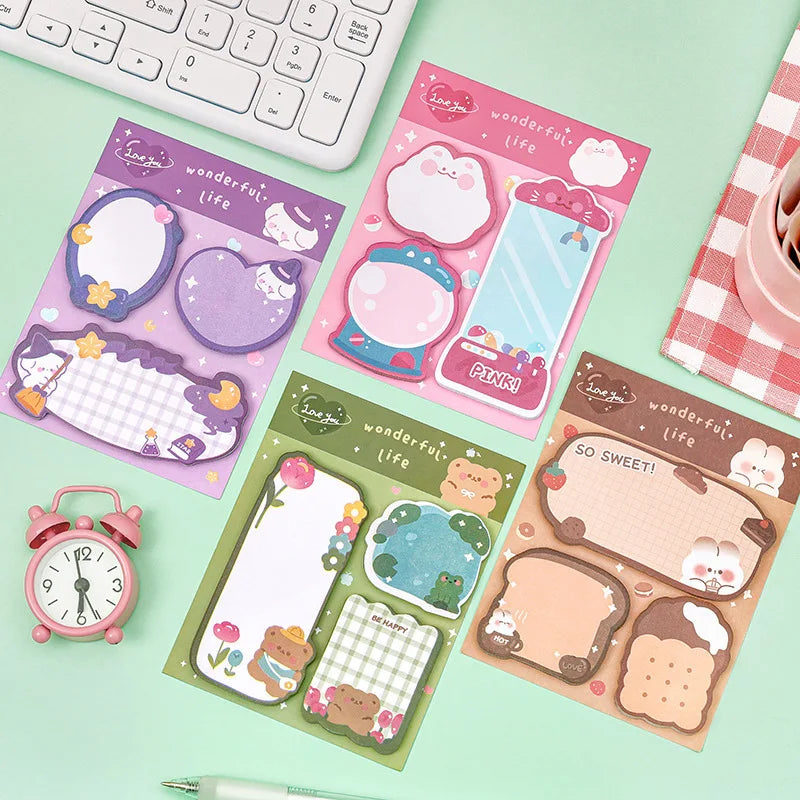 Ellen Brook 1 PCS Cartoon Adhesive Cute Kawaii Animals Notes Notepad Memo Pad Office School Supplies Stationery Sticker