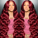 99j/Burgundy Body Wave Transparent Lace Frontal Human Hair Wigs 13x6 Lace Frontal 180% Density Wigs For Women With Baby Hair