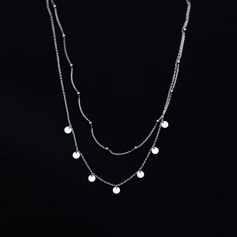 TrustDavis Real 925 Sterling Silver Double Layer 5mm Wafer Beads Choker Necklace For Women Wedding Fine Jewelry DA3000