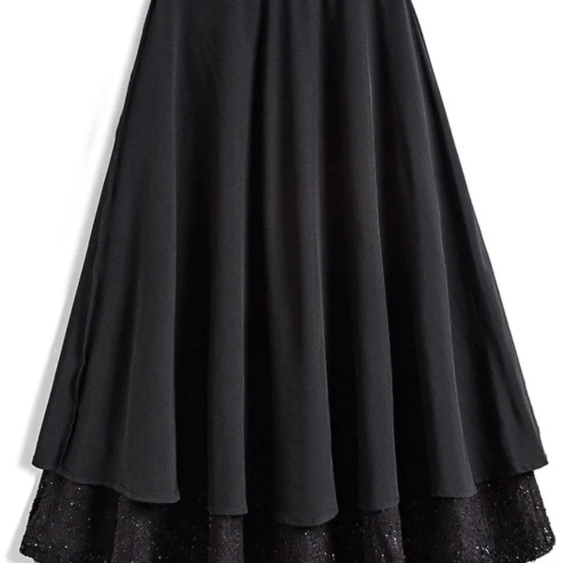 Minimalist Autumn and Winter Bright Silk Plaid Women'sFashion Elegant Mid Length Elastic High Waisted Large Hem A-line Skirt