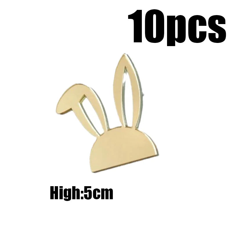 10Pcs Happy Easter Bunny Egg Cake Toppers Acrylic Gold Silver Rabbit Shaped Cupcake Toppers for Easter Party Dessert Decorations
