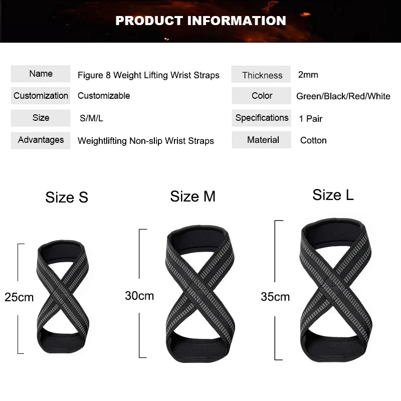 Figure 8 Word Padded Weightlifting Wrist Support Cotton Deadlift Powerlifting Straps Pull-ups Bands Horizontal Bar Wristband