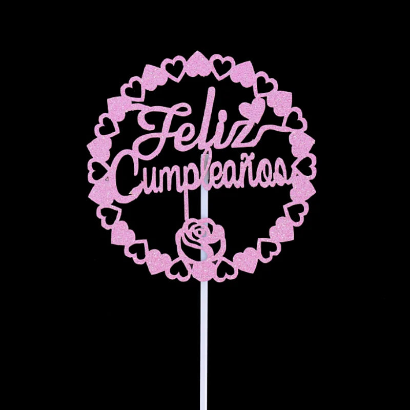 Spanish Cake Topper Happy Birthday Party Decoration Flowers Cake Baking Decor Cupcake Topper Bowknot Topper